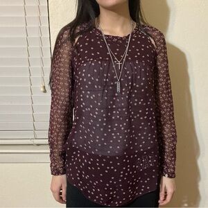 GAP Women's Sheer Polka Dot Top - Burgundy
